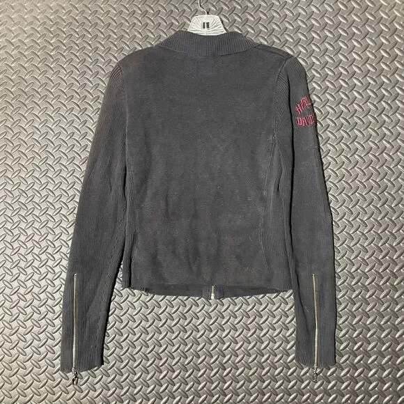 Vintage Harley Davidson‎ Biker Girl Gray Full Zip Fleece Sweater Women's Size M - Picture 2 of 9